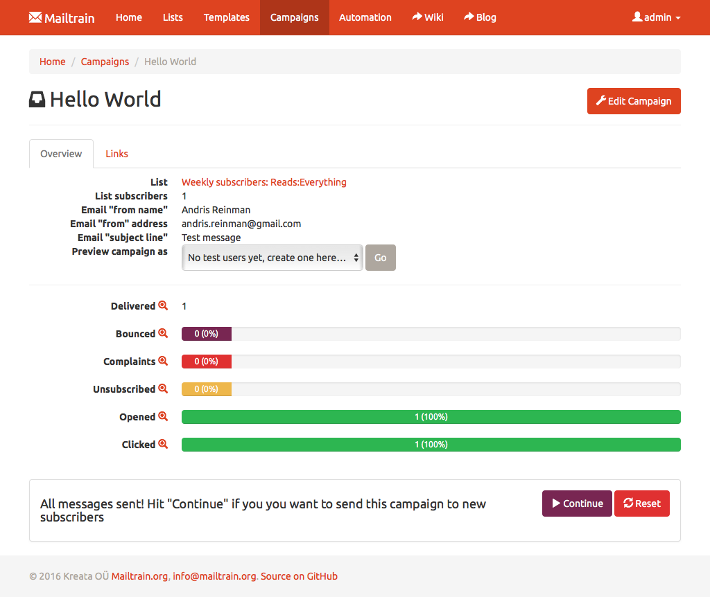 Estadísticas de Mailtrain